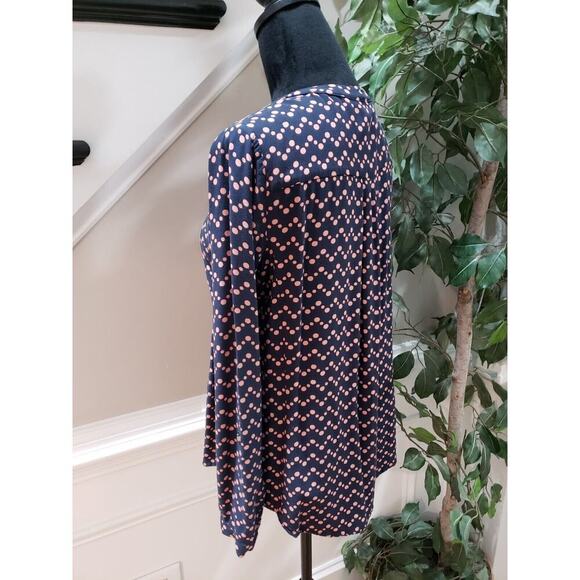 Anthropologie Maeve Navy Pink Polka Dot Long Sleeve Button Down V-Neck Blouse M - Picture 12 of 12